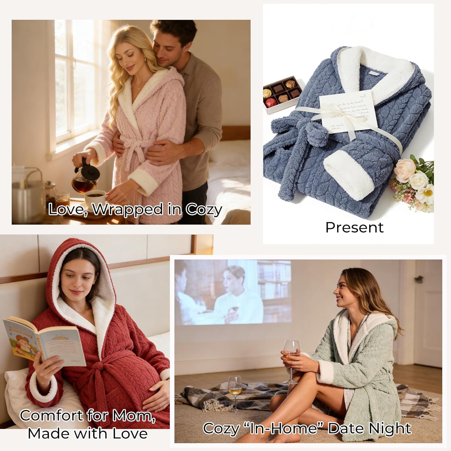 LYCY Women's Hooded Plush Short Bathrobe, Ultra Soft Jacquard Fluffy Robe with Pockets, Cozy Fuzzy Loungewear - Image 5