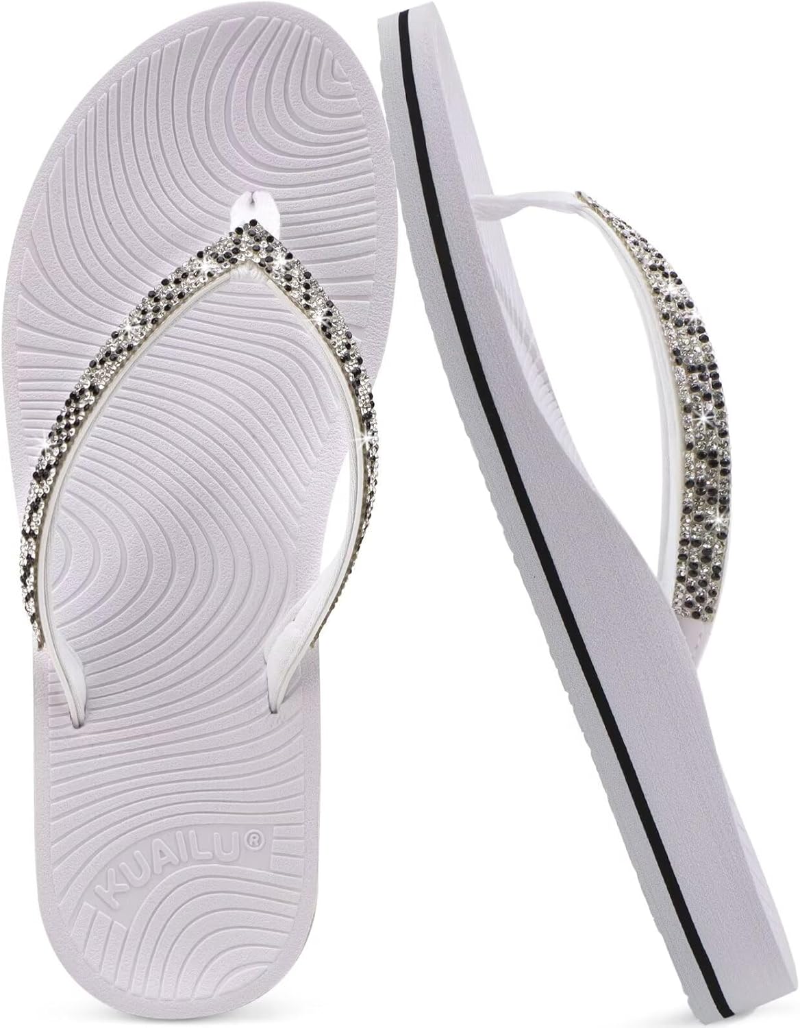 KuaiLu Women's Rhinestone Flip Flops with Comfort Arch Support Yoga Mat Cushion Sandals Fashion Summer Beach Travel Orthotic Walking Thong Sandles Slip on Plantar Fasciitis Indoor Outdoor Shoes - Image 8