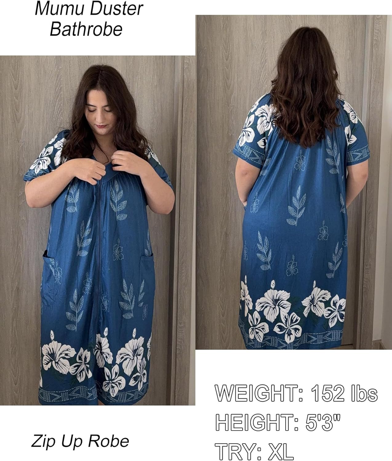 Alternative view of Ekouaer Women Robe Zipper Front Mumu Duster Robes Zip Up Housecoat Soft Sleepwear with Pockets