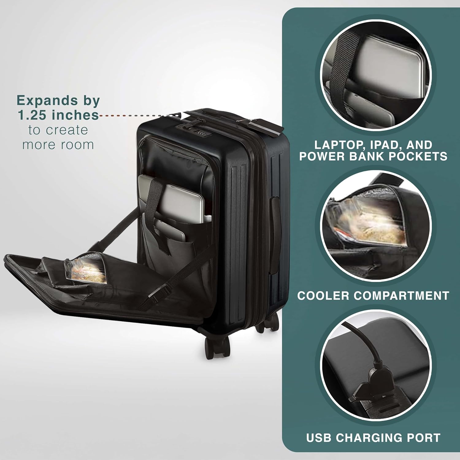 TRAVELARIM Luggage Sets 3 Piece, 20 Inch Carry on Luggage and 28 Inch Suitcases with Wheels Spinner, Durable Hard Shell Suitcase Set, Expandable Travel Suitcase, Black - Image 3