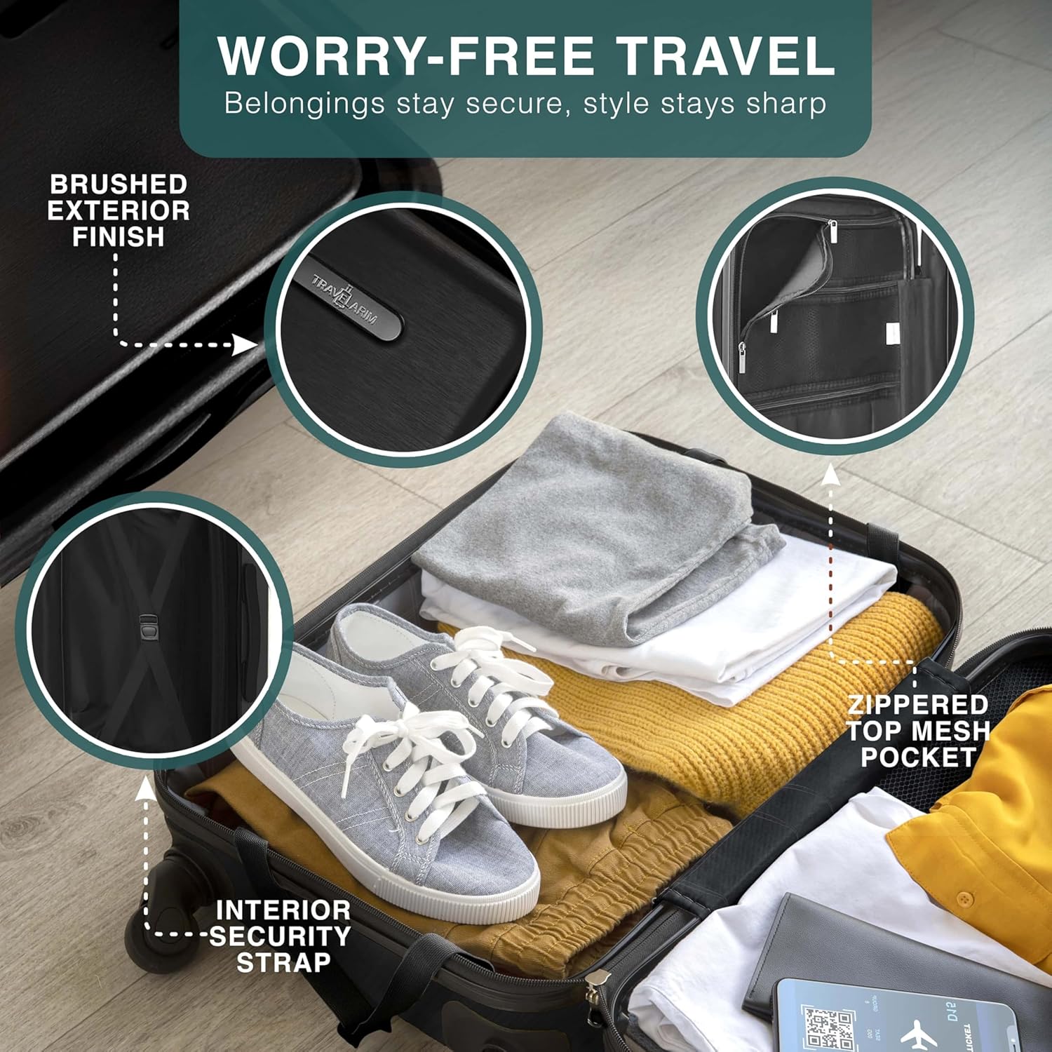 TRAVELARIM Luggage Sets 3 Piece, 20 Inch Carry on Luggage and 28 Inch Suitcases with Wheels Spinner, Durable Hard Shell Suitcase Set, Expandable Travel Suitcase, Black - Image 5