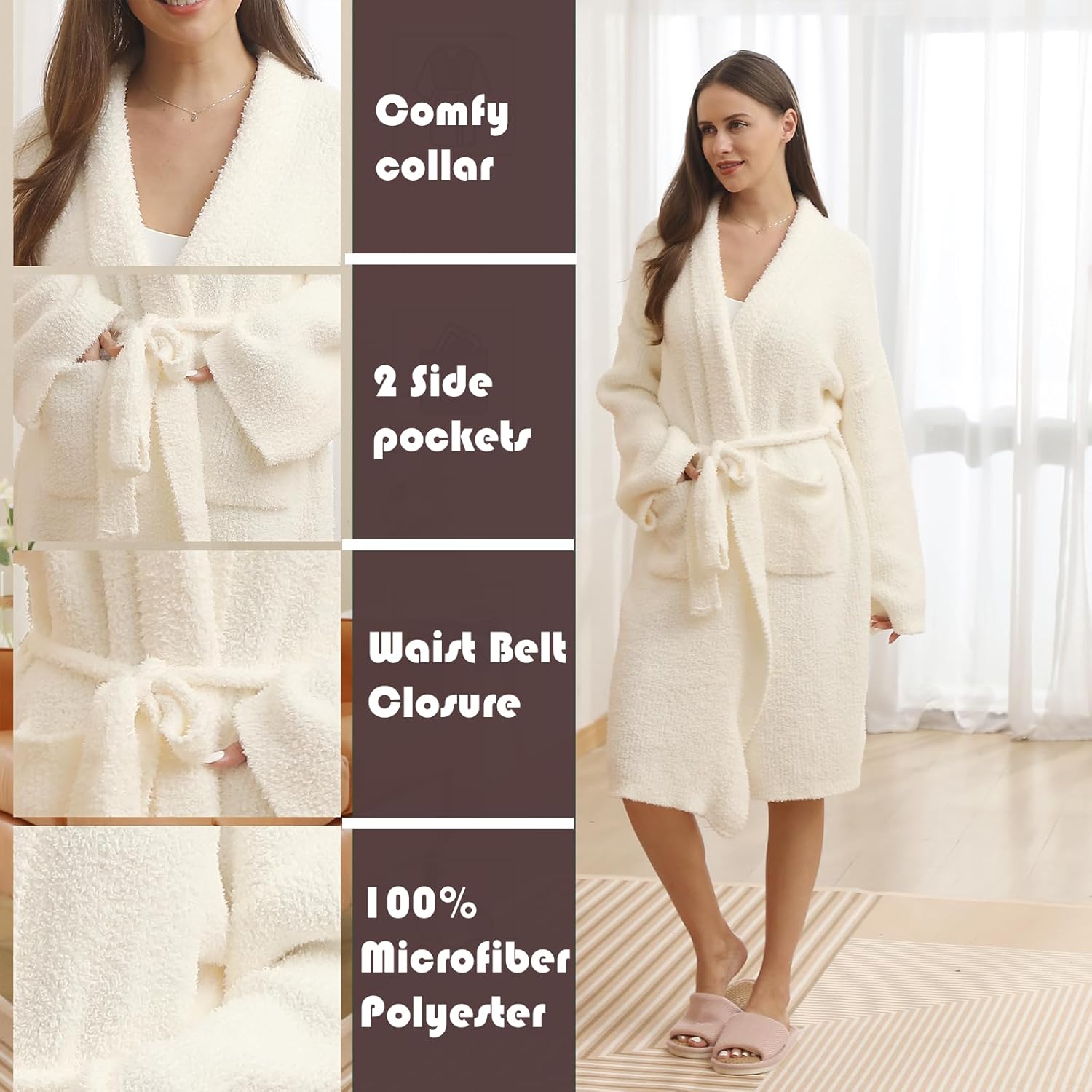 busy koala Soft Plush Hooded Robe, Cozy Warm Loungewear Bathrobe with Pockets for Women