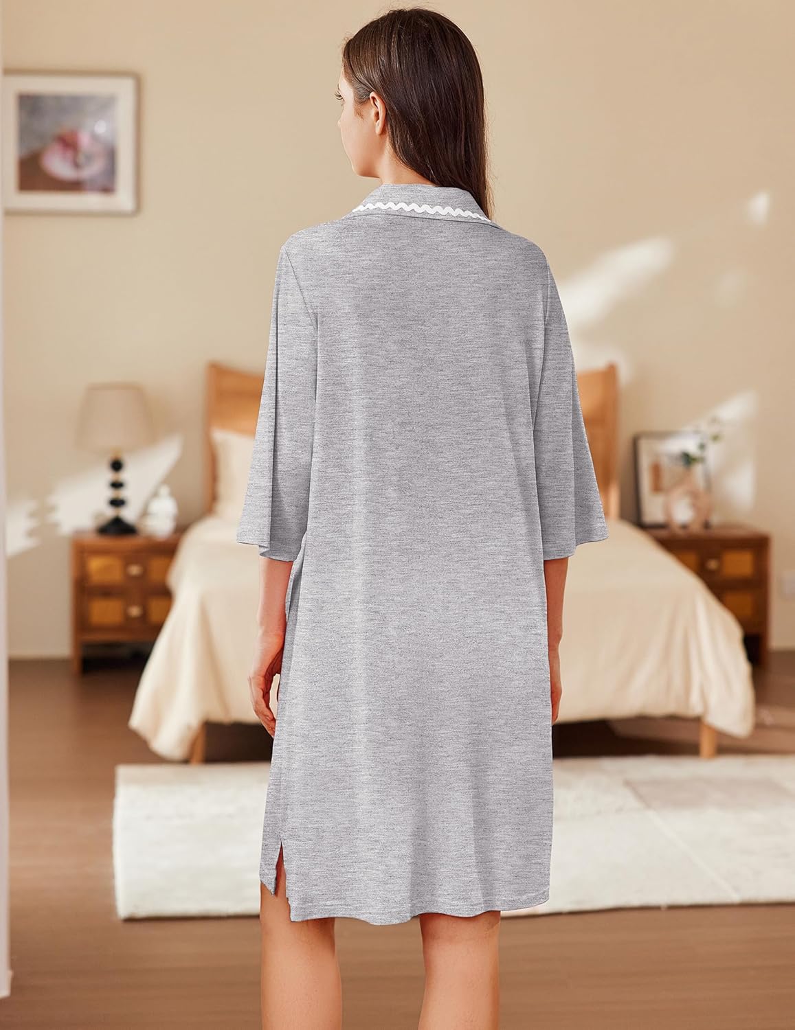 Ekouaer Women Zipper Robe Lightweight House Coat Zipper Front Short Bathrobes Soft Nightgown with Pockets S-3XL