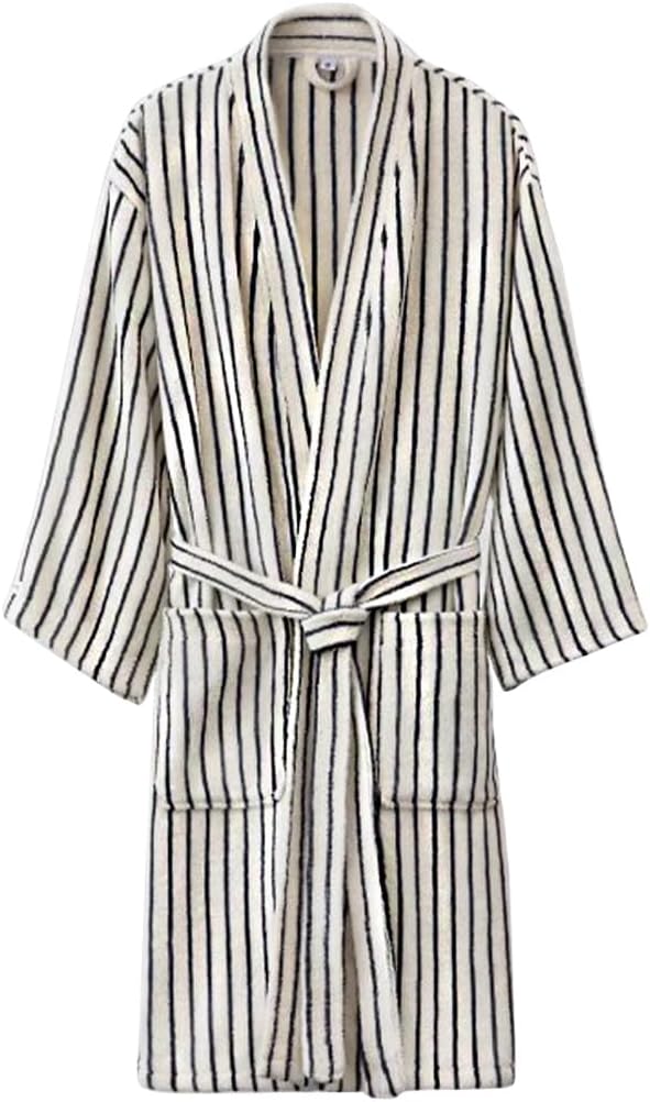 Alternative view of QYFHJGFR Cotton Terry Stripe Bathrobe For Women And Men,Luxury Kimono Soft Terry Cloth Robe,Comfortable Loungewear Nightwear