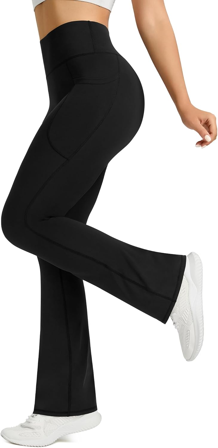 Alternative view of PRETISKY Womens Flared Yoga Pants with Pockets, High Waisted Flare Leggings Bell Bottom Bootcut Yoga Dress Pants