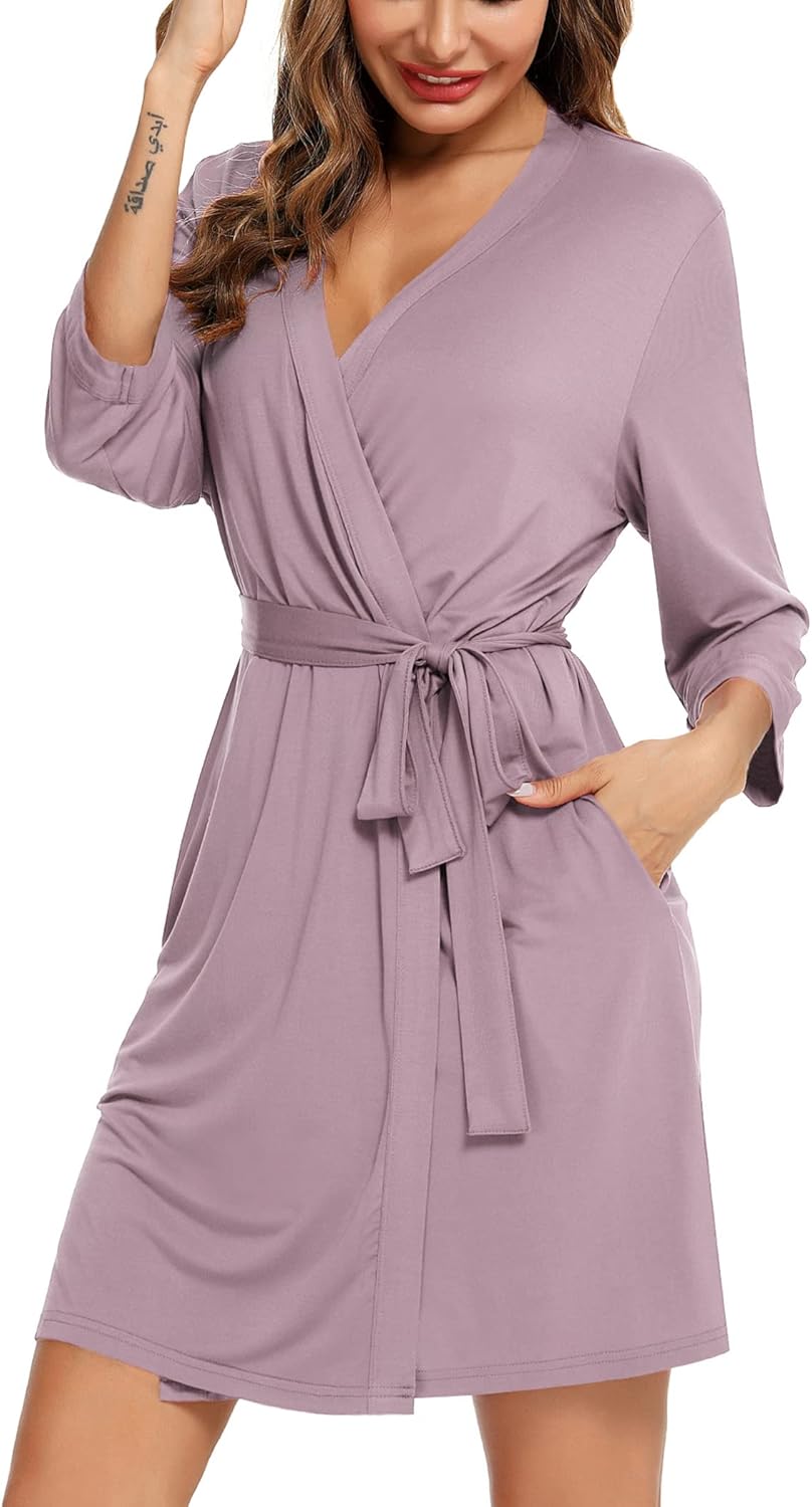 Leikar Short Robes For Women Soft Bathrobe Lightweight Bamboo Kimono Robes Ladies Loungewear