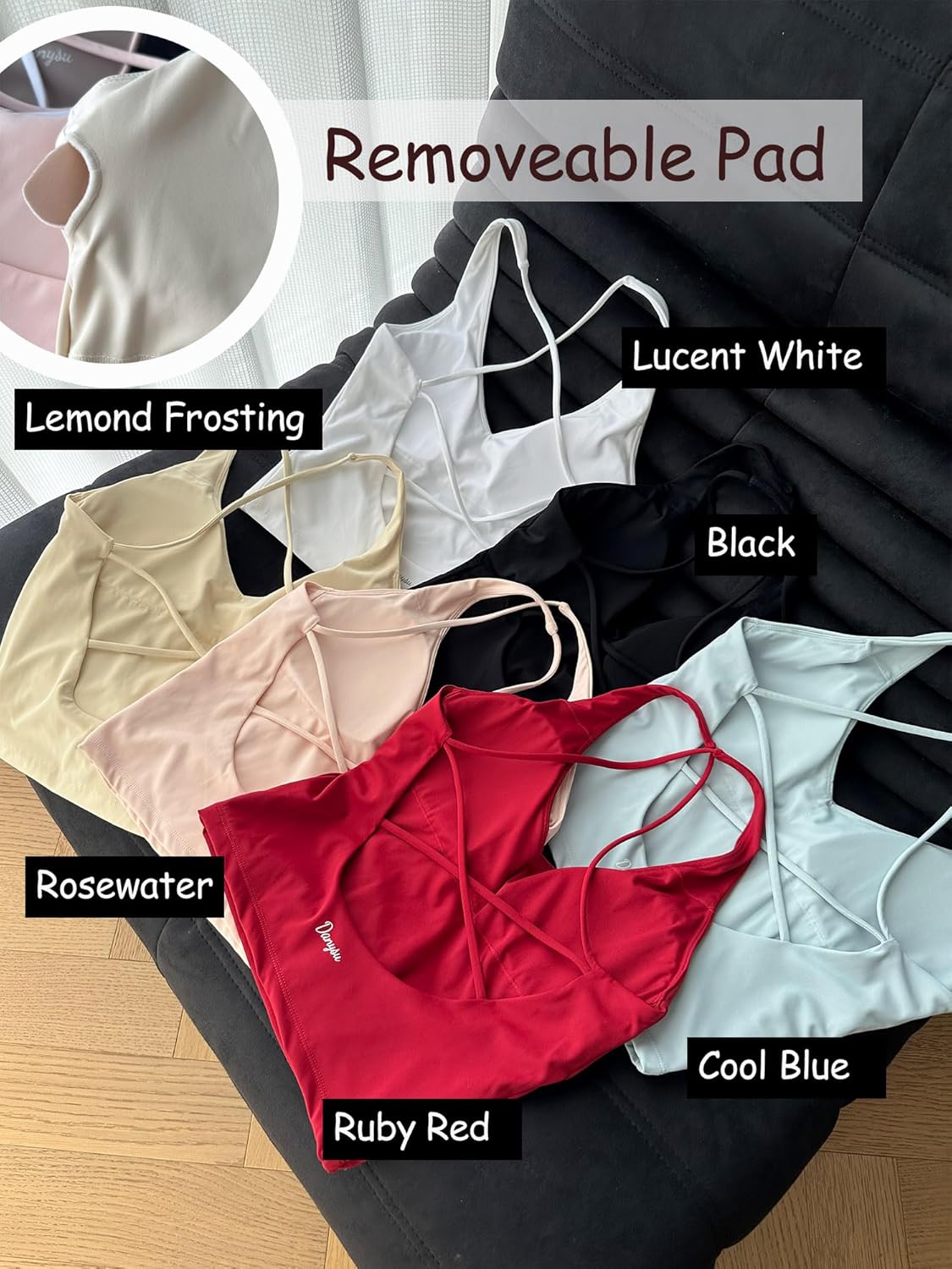 Danysu Sculpt Workout Tank Tops Women Backless Longline Sports Bras Strappy Padded Yoga Top - Image 3