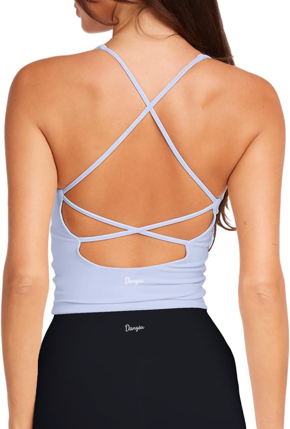 Danysu Sculpt Workout Tank Tops Women Backless Longline Sports Bras Strappy Padded Yoga Top - Image 8