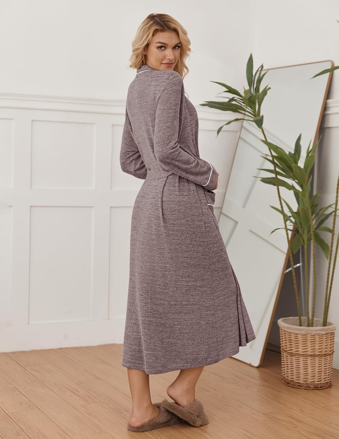 Alternative view of Ekouaer Womens Robe Long Bathrobe Lightweight Soft Knit Kimono Robes Ladies Casual Sleepwear S-3XL