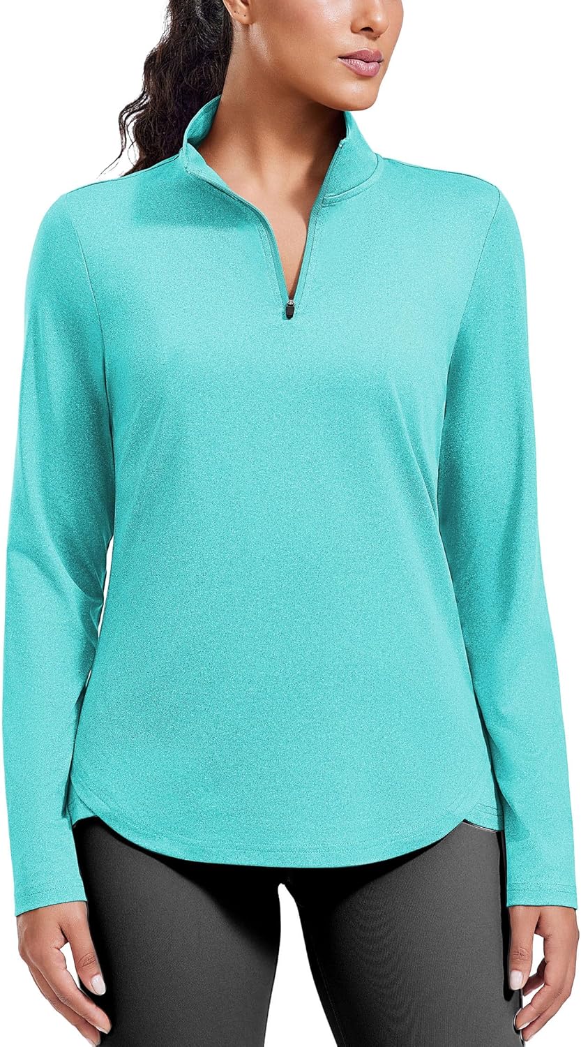 PINSPARK Workout Tops for Women Long Sleeve Athletic Shirt Quarter Zip Running Shirts Stretchy UPF 50+ Yoga Hiking Tee Top - Image 7