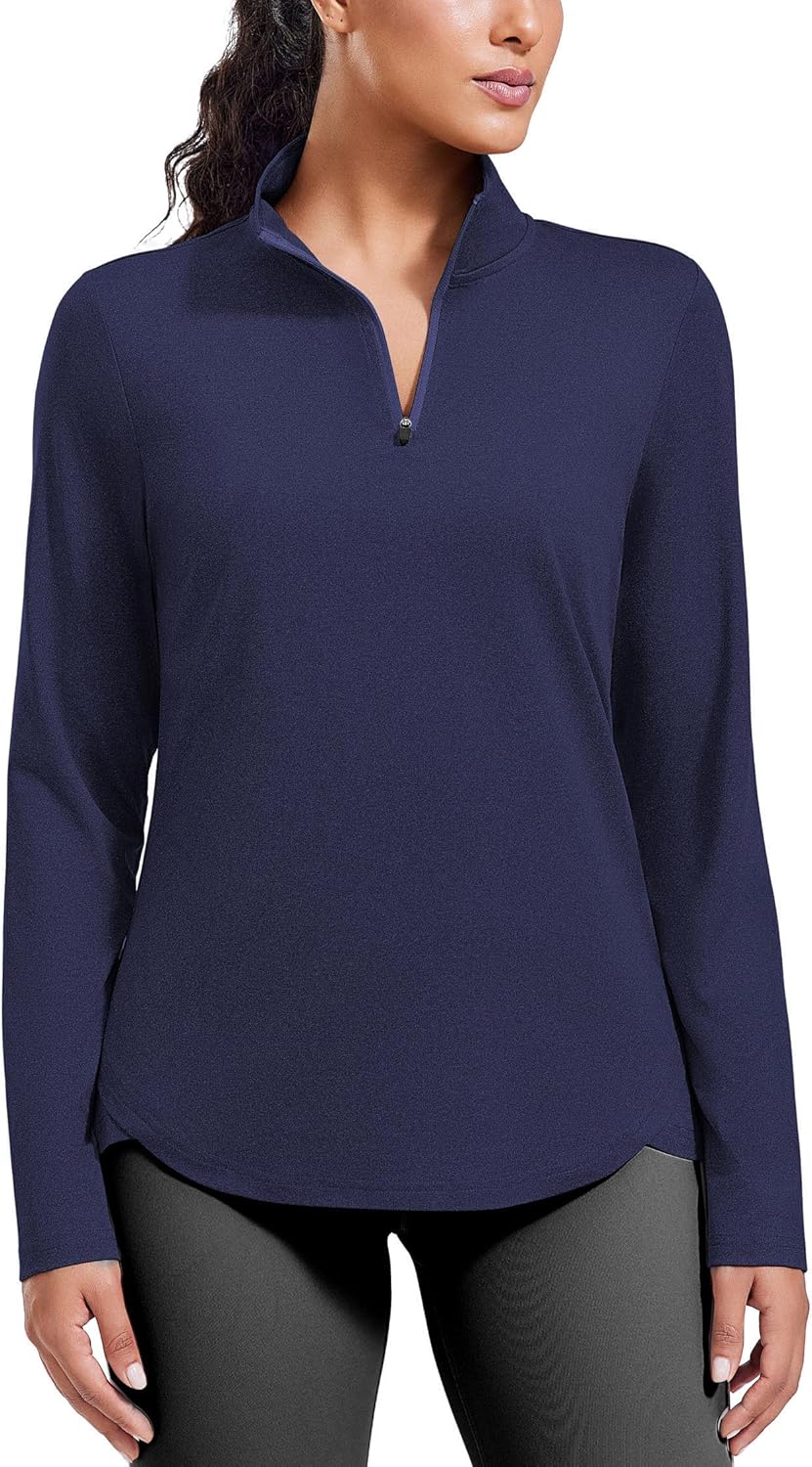 PINSPARK Workout Tops for Women Long Sleeve Athletic Shirt Quarter Zip Running Shirts Stretchy UPF 50+ Yoga Hiking Tee Top - Image 9