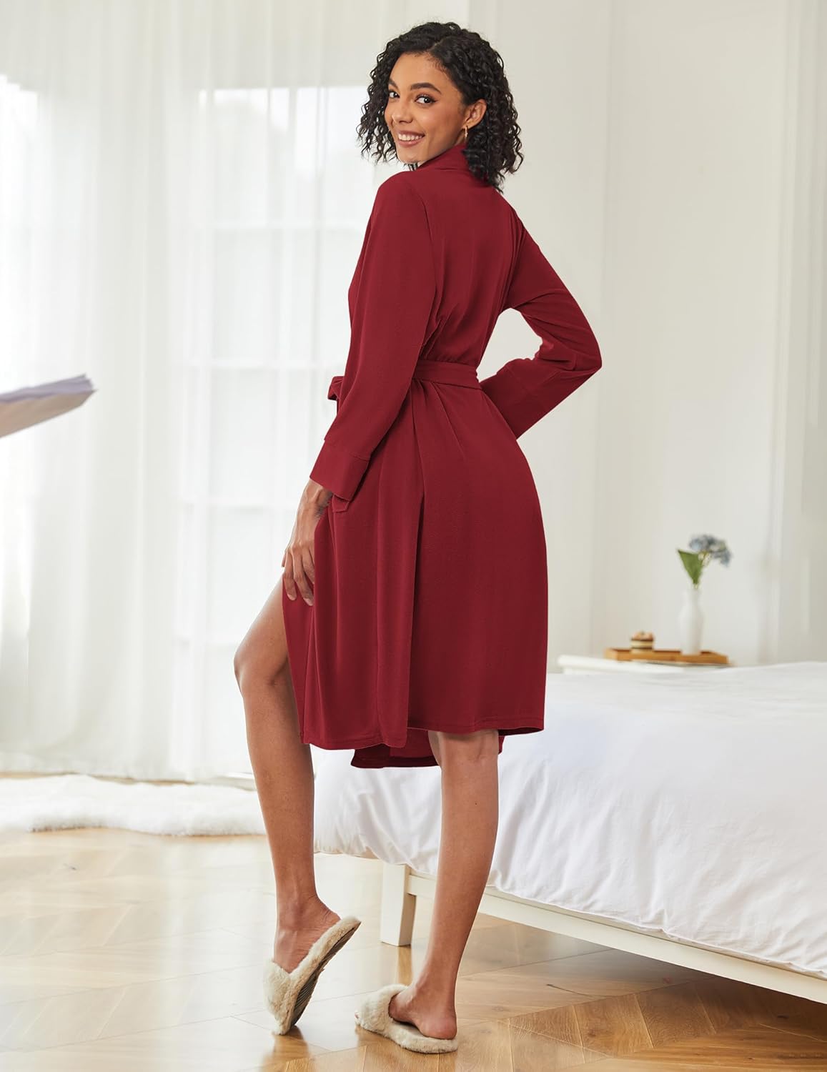 Alternative view of Ekouaer Fleece Robes for Women Plush Knit Bathrobes Lightweight Spa Housecoats with Pocket Soft Ladies Loungewear S-XXL