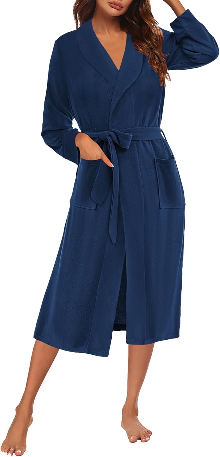 Ekouaer Fleece Robes for Women Plush Knit Bathrobes Lightweight Spa Housecoats with Pocket Soft Ladies Loungewear S-XXL - Image 5