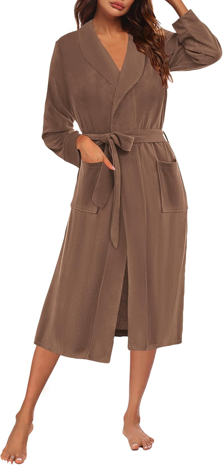 Ekouaer Fleece Robes for Women Plush Knit Bathrobes Lightweight Spa Housecoats with Pocket Soft Ladies Loungewear S-XXL - Image 6