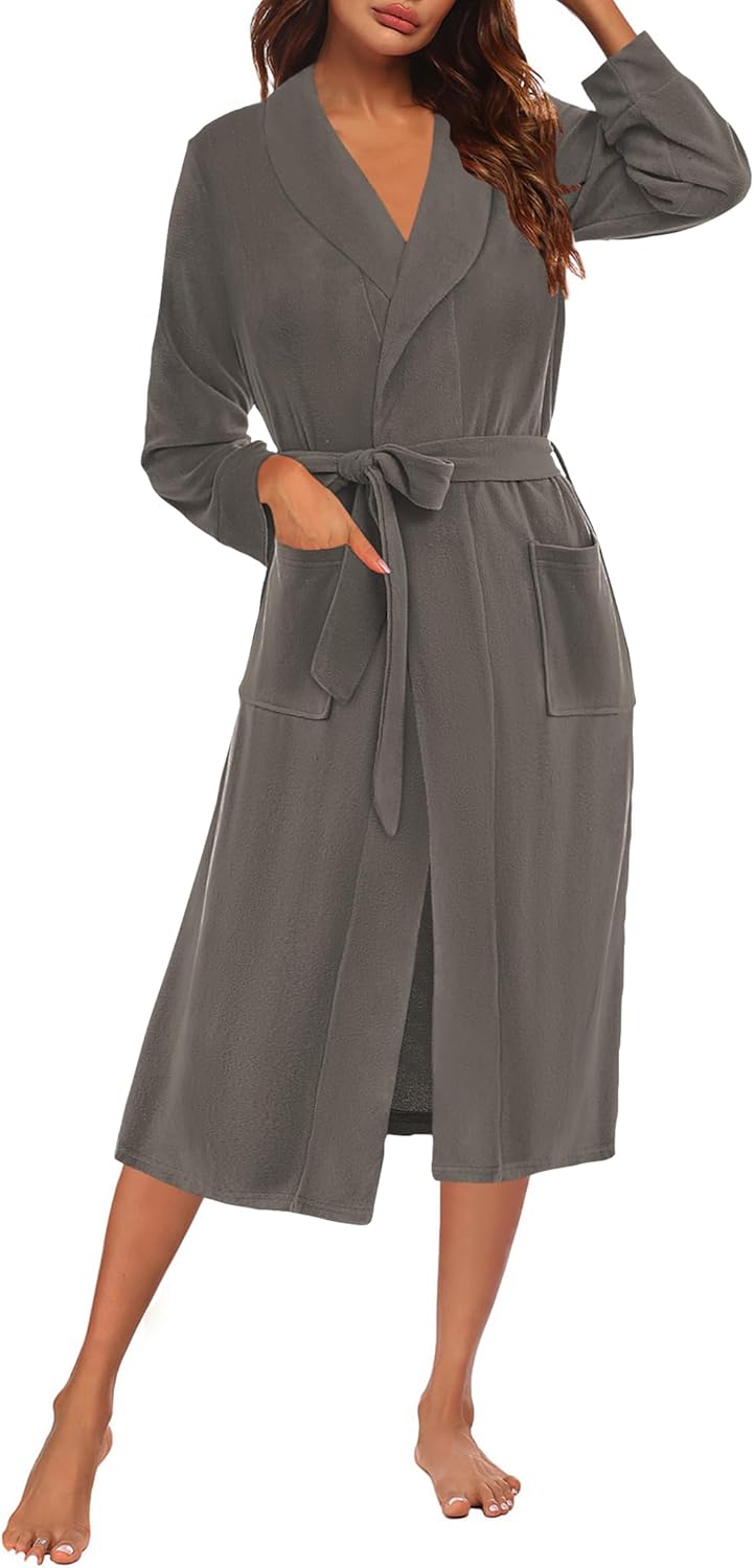 Ekouaer Fleece Robes for Women Plush Knit Bathrobes Lightweight Spa Housecoats with Pocket Soft Ladies Loungewear S-XXL - Image 7