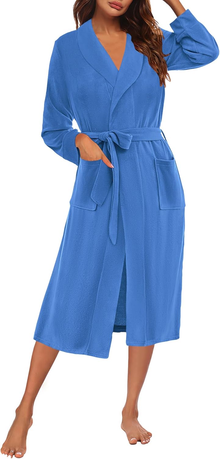 Ekouaer Fleece Robes for Women Plush Knit Bathrobes Lightweight Spa Housecoats with Pocket Soft Ladies Loungewear S-XXL - Image 8