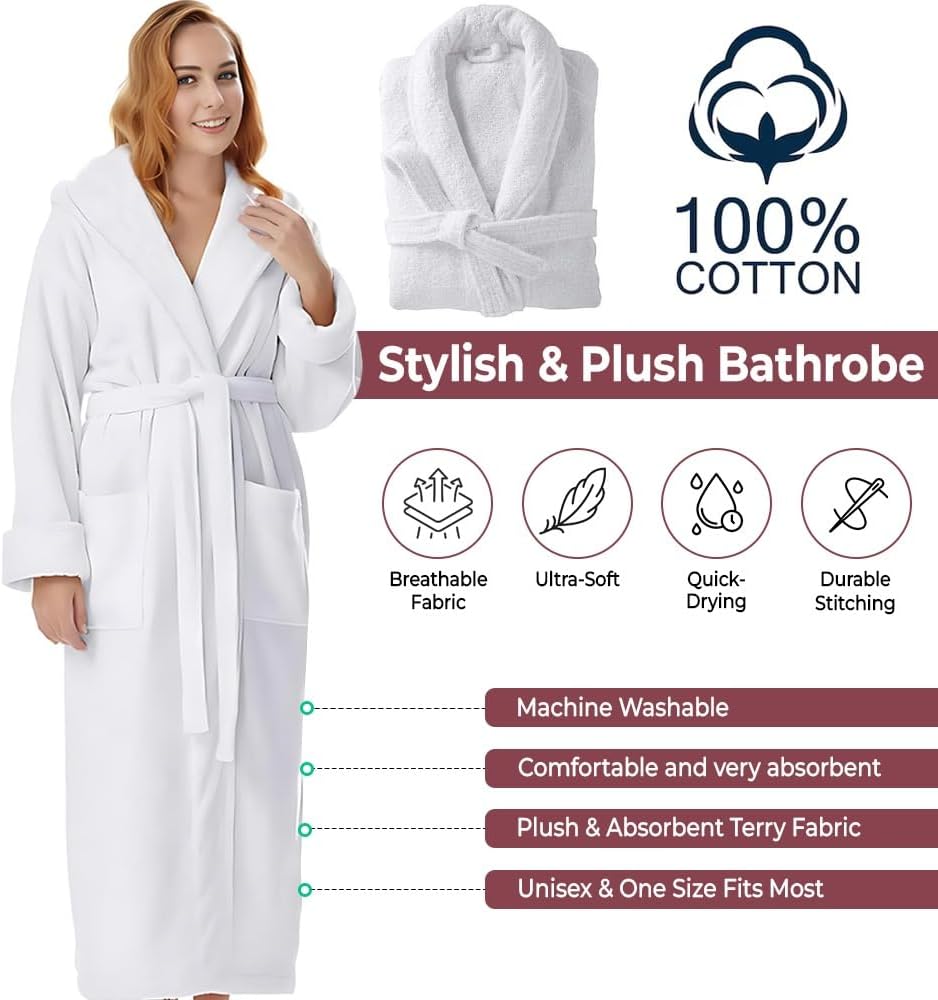 KAHAF COLLECTION Cotton Terry Robes for Women and Men, Terry Shawl Collar Bathrobe, ONE SIZE - UNISEX Men & Women Spa Robe