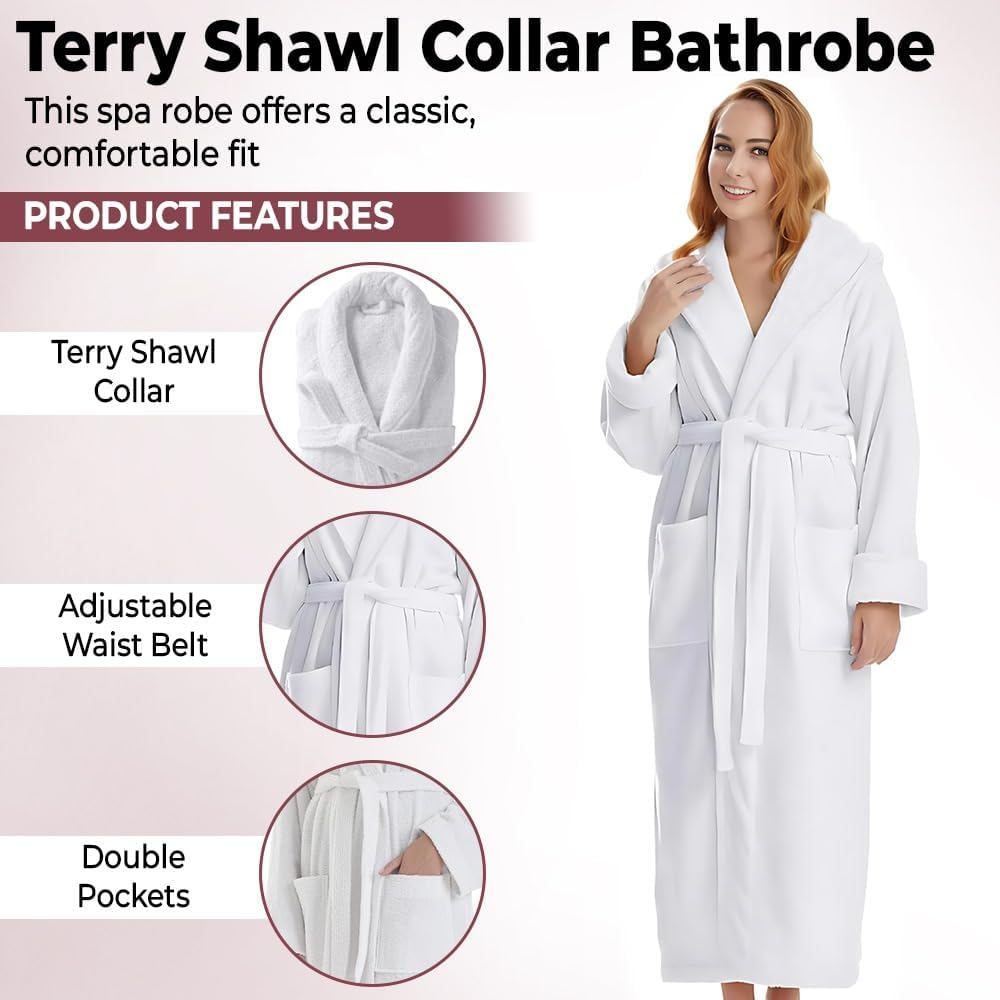 Alternative view of KAHAF COLLECTION Cotton Terry Robes for Women and Men, Terry Shawl Collar Bathrobe, ONE SIZE - UNISEX Men & Women Spa Robe
