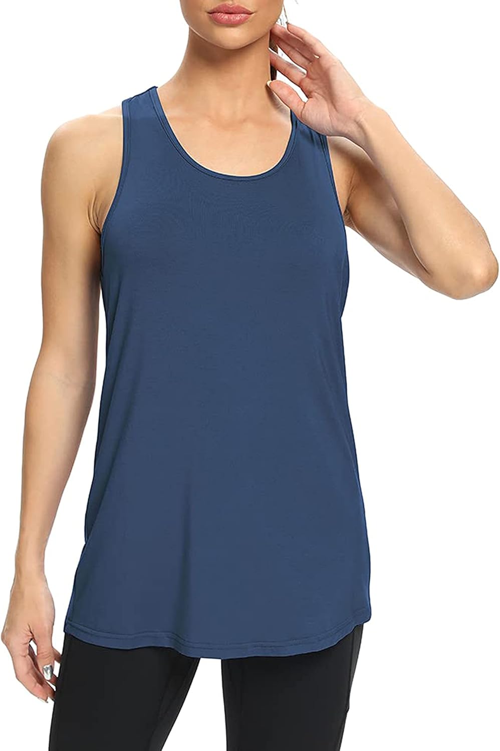 Alternative view of Bestisun Workout Yoga Athletic Shirts Racerback Long Tank Tops Loose fit for Women