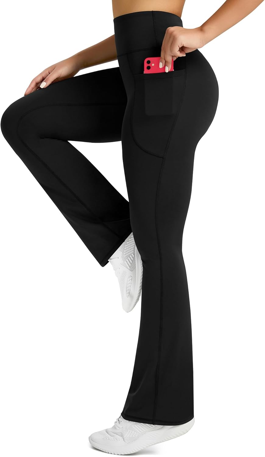 PRETISKY Womens Flared Yoga Pants with Pockets, High Waisted Flare Leggings Bell Bottom Bootcut Yoga Dress Pants