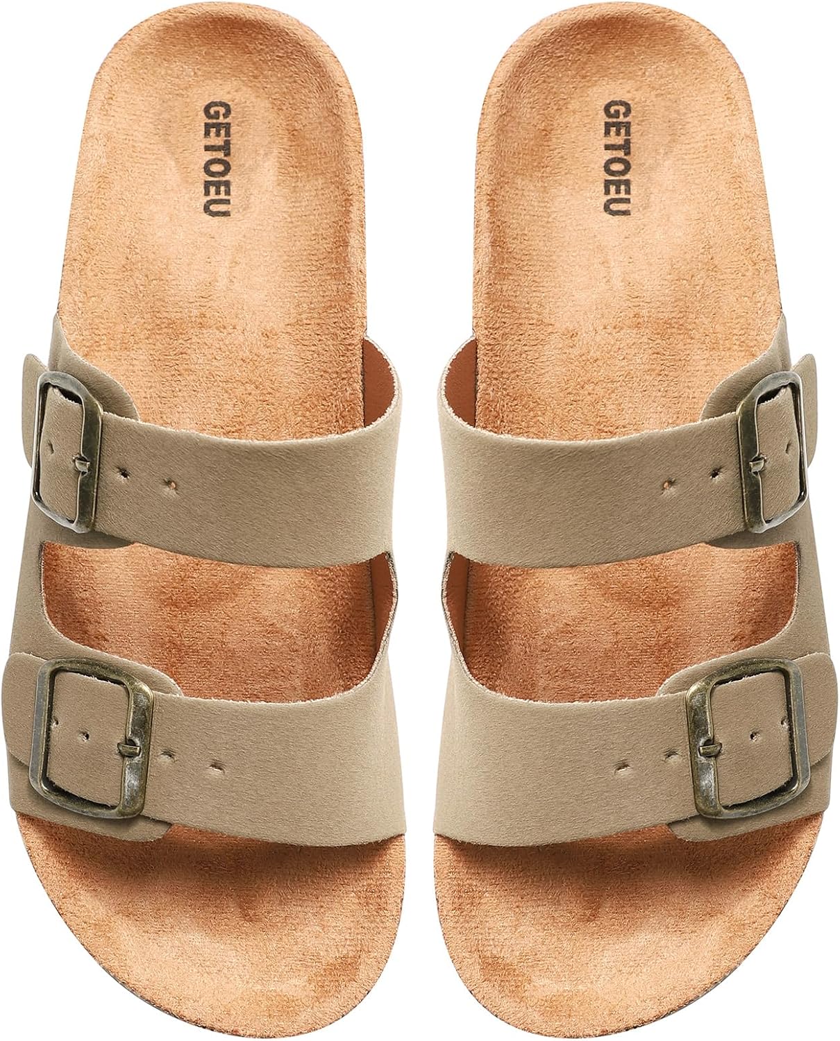 GETOEU Women Cork Sandals Adjustable Buckle Strap Cork Footbed Sandal Arch Support Casual Slipu2011On Outdoor Slide Sandals