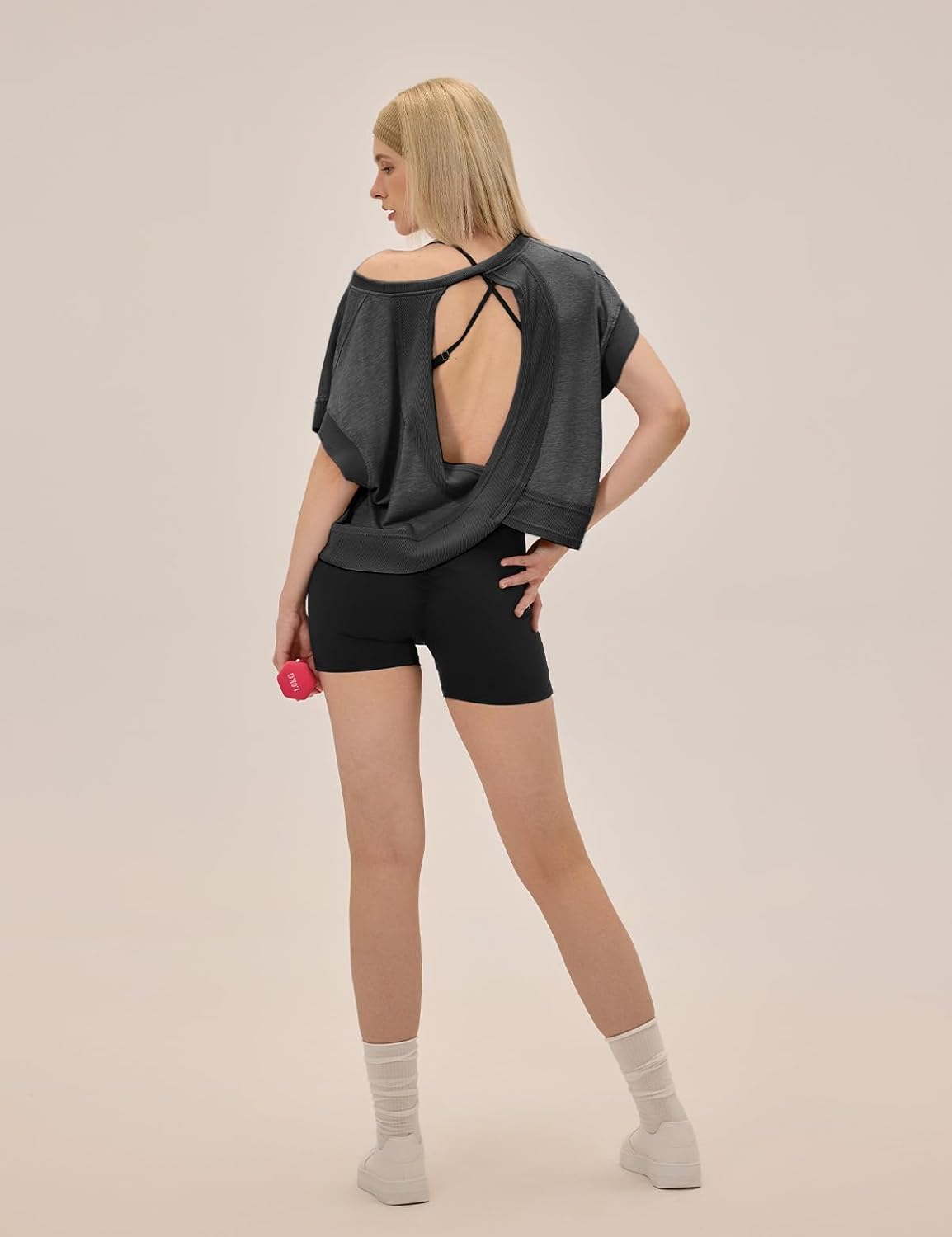 UNIANKIYA Open Back Workout Tops for Women Loose Fit Athletic Crop Tee Short Sleeve Gym Running Yoga Shirt