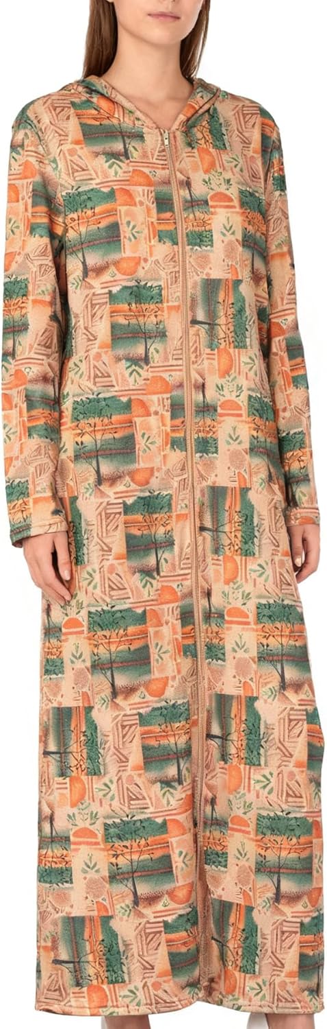 Kasual Women's Hooded Zipper Bathrobe Long Housecoat Sweatshirt Soft Robe Long Sleeve Loungewear Nightgown with Pockets - Image 5