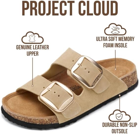 Alternative view of Project Cloud 100% Genuine Leather Flat Sandals for Women 2026 Comfortable Beach Essentials Womens Sandals Memory Foam Vacation Essentials Slides for Women Footwear (Santorini)