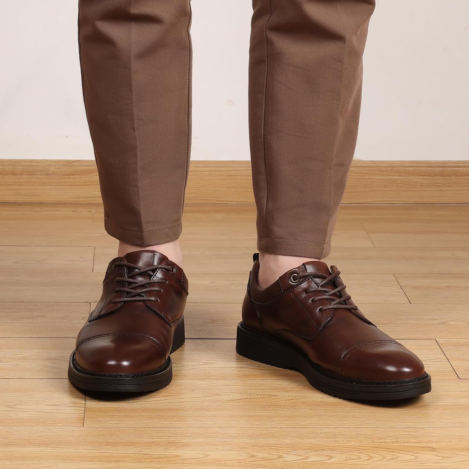 Alternative view of Hantatop Mens Dress Shoes Genuine Leather Lace Up Cap Toe Casual Oxford Shoes Comfortable Business Formal Derby Dress Sneakers for Office Wedding Church