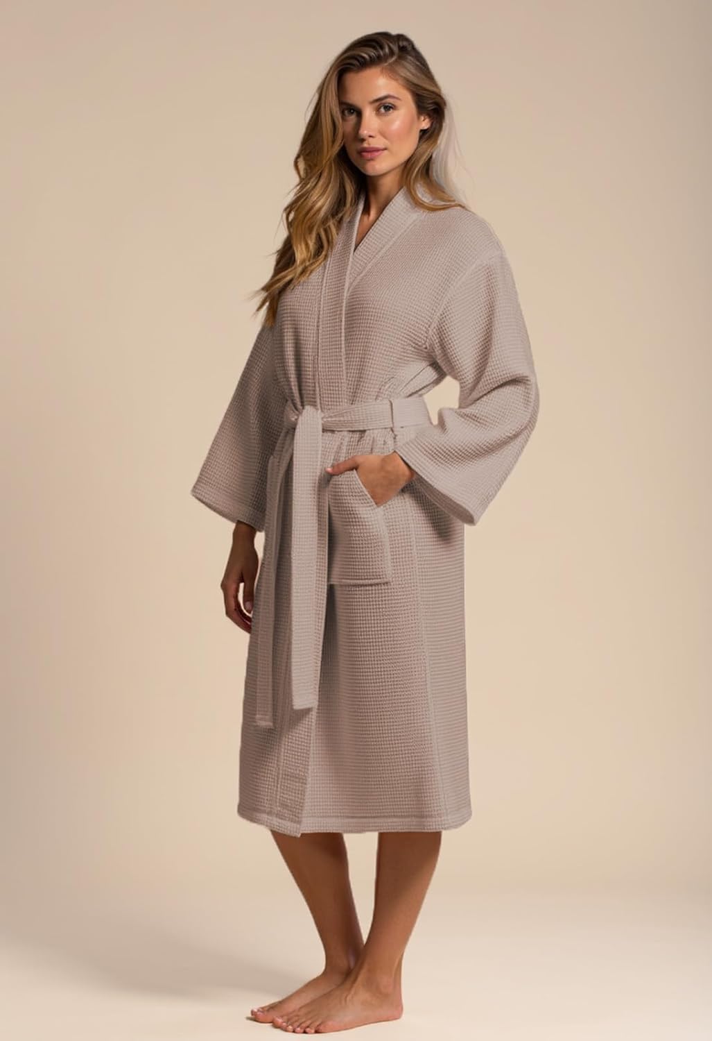 Alternative view of Turquaz Lightweight Full-Length Robes For Women Waffle Kimono Bathrobe - Soft, Fast-Drying, Long-Lasting Cotton Blend Unisex