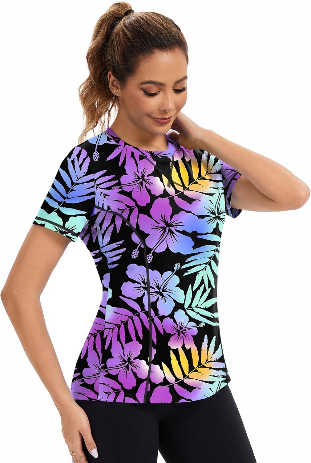 AVOOGUE Women's Short Sleeve Workout Tops Quick Dry Athletic UPF50+ Sun Protection Shirts Gym Hiking Running Yoga Clothes - Image 5