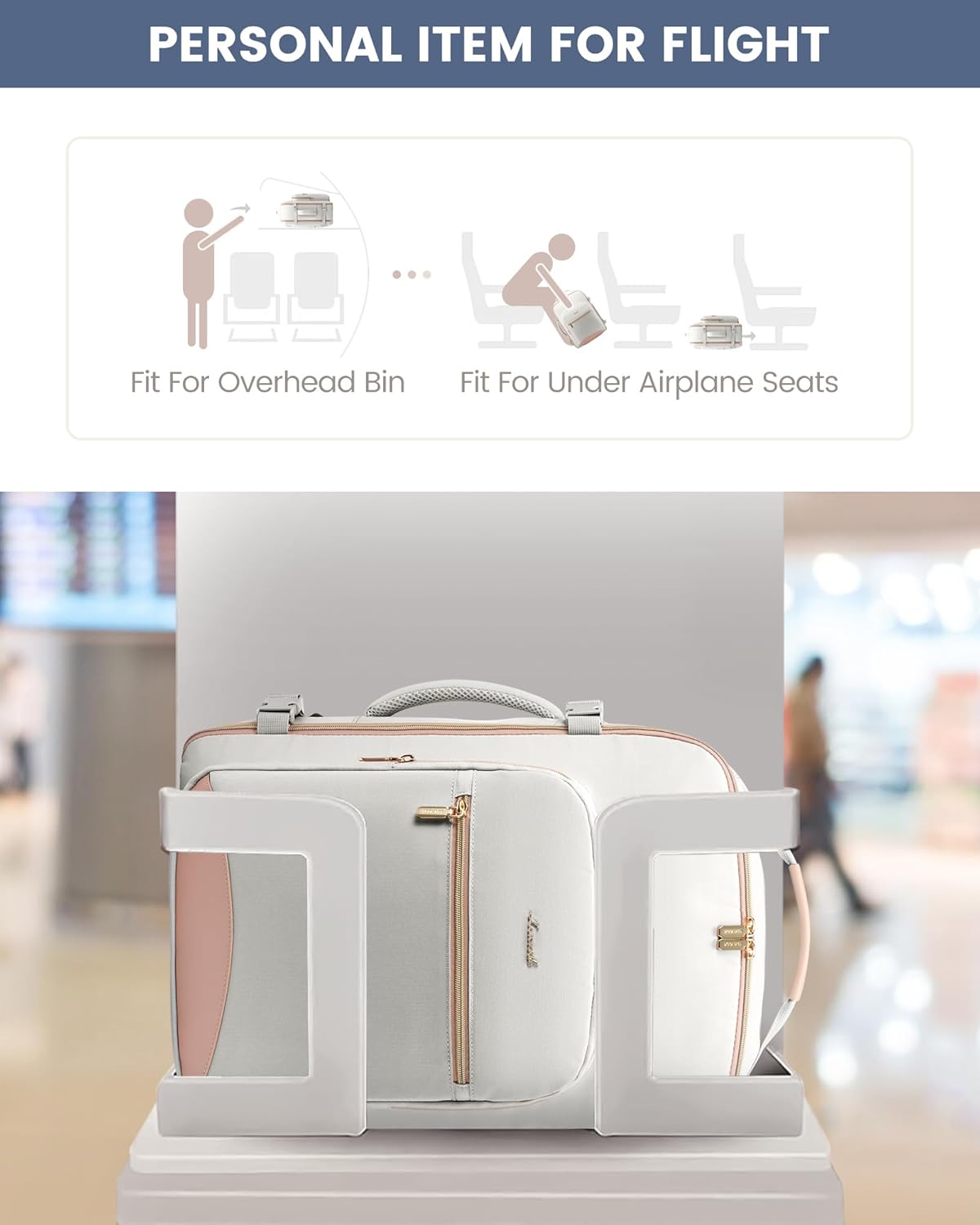 LOVEVOOK Travel Backpack for Women & Men 40L,Airline Approved Carry On Backpack Travel Essentials,TSA Carry on Luggage,Waterproof Personal Item Travel Bag,Suitcase with 3 Packing Cubes,Light gray-Pink - Image 5