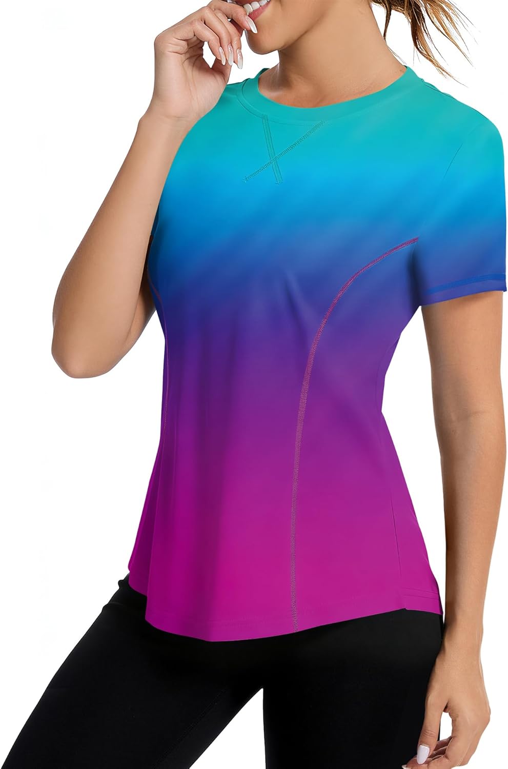 AVOOGUE Women's Short Sleeve Workout Tops Quick Dry Athletic UPF50+ Sun Protection Shirts Gym Hiking Running Yoga Clothes - Image 8