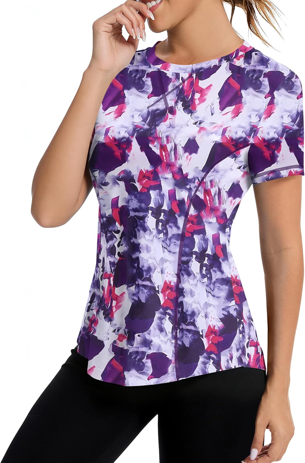 AVOOGUE Women's Short Sleeve Workout Tops Quick Dry Athletic UPF50+ Sun Protection Shirts Gym Hiking Running Yoga Clothes - Image 9