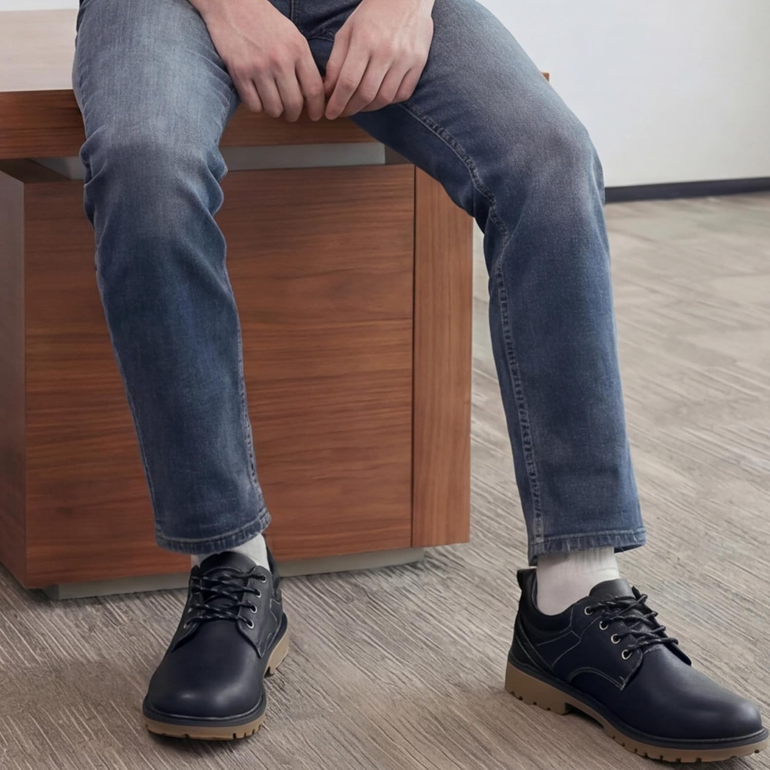 Alternative view of Mofri Man Vintage Leather Oxford Platform Shoes Chunky Low Top Lace Up Round Toe Waterproof Non Slip Casual Comfortable Fashion Formal Derby Office Work Business Dress Shoes