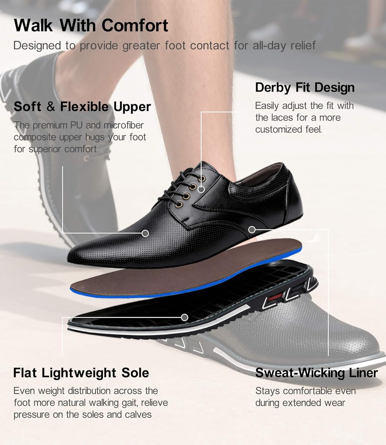 Alternative view of Men's Casual Dress Shoes Comfort, Fashion Dress Sneakers Men, Superior Soft Leather Mens Oxford Business Casual Shoe