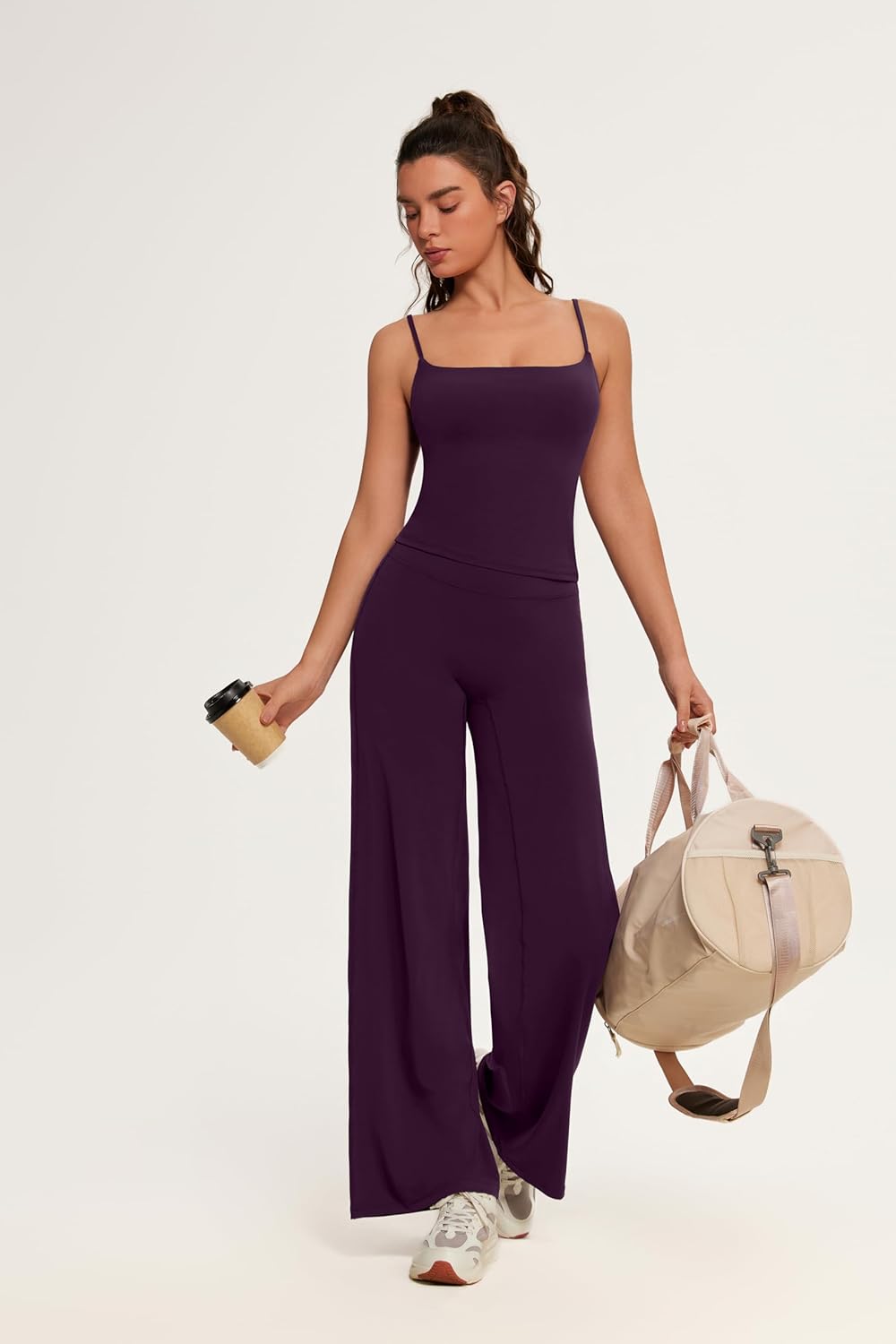 OMKAGI Workout Sets for Women Padded Tank Tops Matching Straight Leg Yoga Outfits