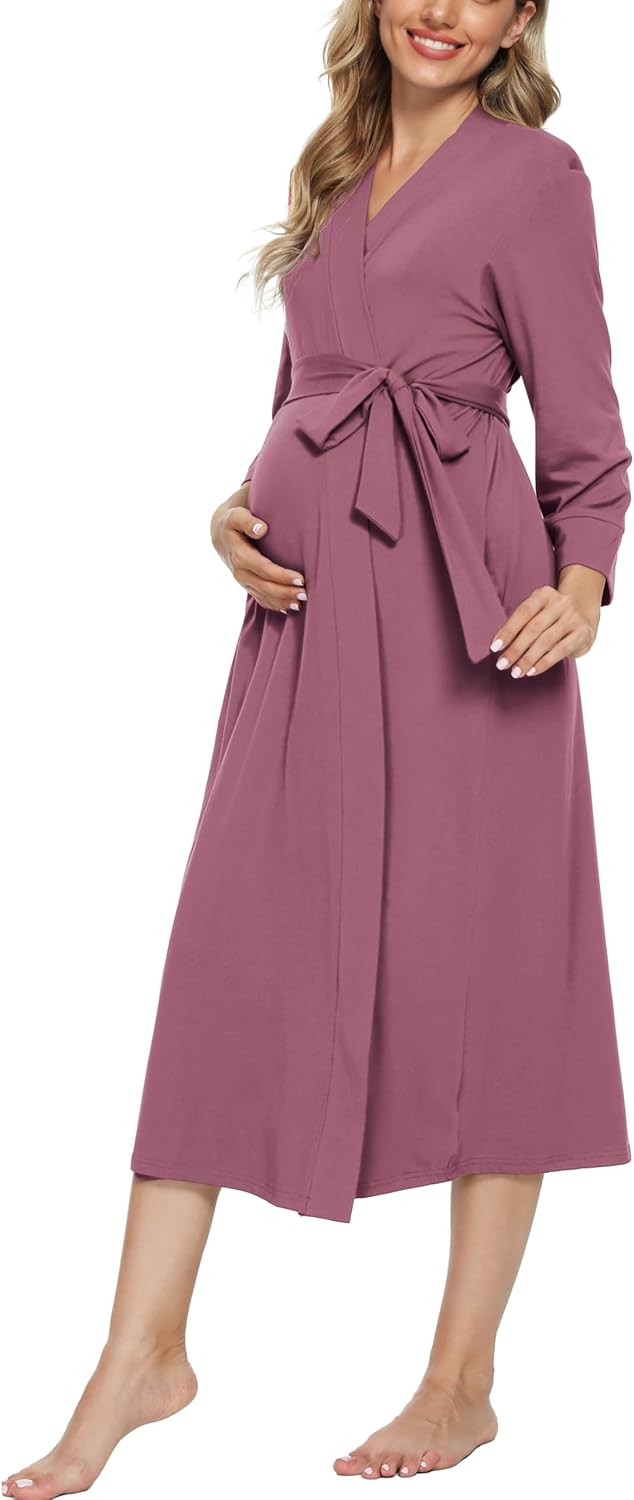 Xpenyo Women's Maternity Sleepwear,Labor/Delivery/Nursing/Hospital Nightgown Kimono Robes Long Pregnancy Loungewear - Image 3