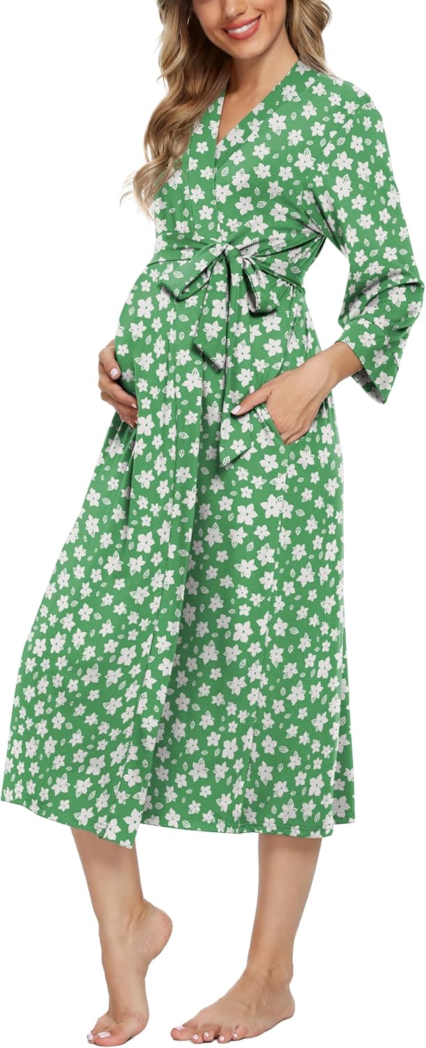 Xpenyo Women's Maternity Sleepwear,Labor/Delivery/Nursing/Hospital Nightgown Kimono Robes Long Pregnancy Loungewear - Image 5