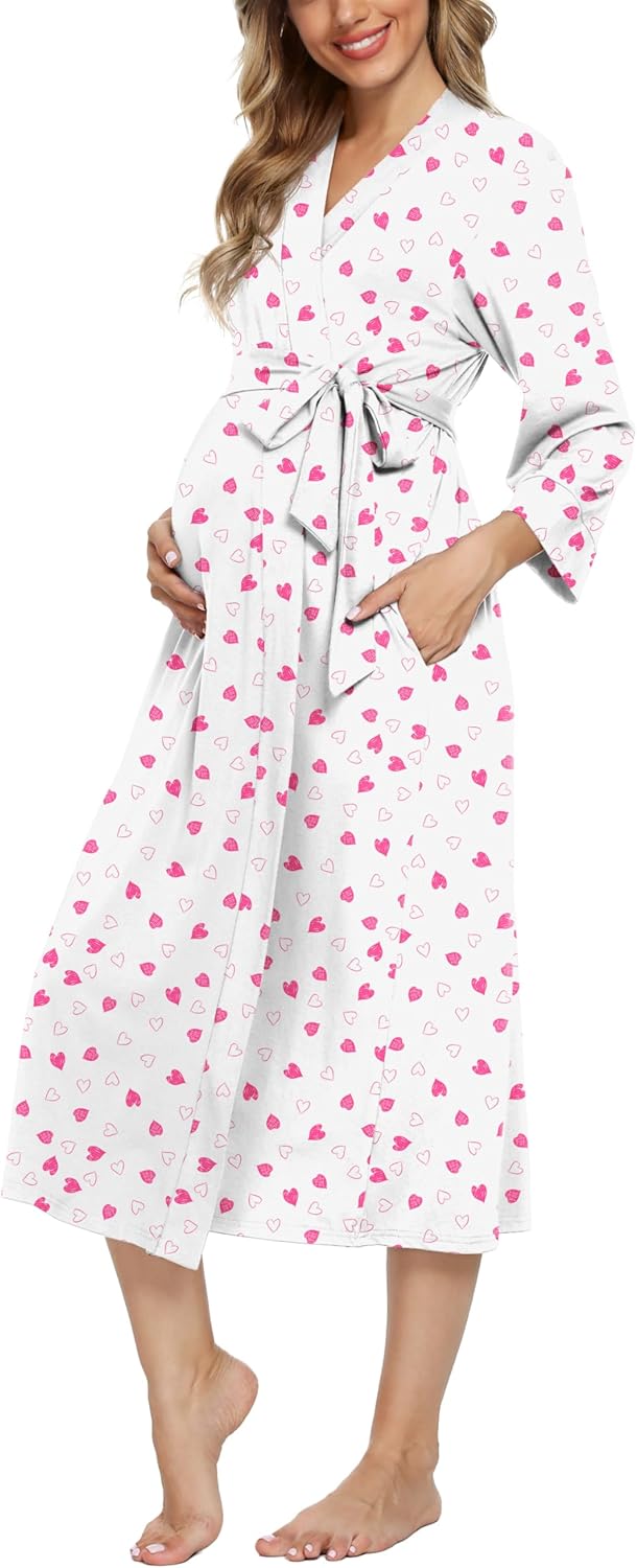 Xpenyo Women's Maternity Sleepwear,Labor/Delivery/Nursing/Hospital Nightgown Kimono Robes Long Pregnancy Loungewear - Image 6