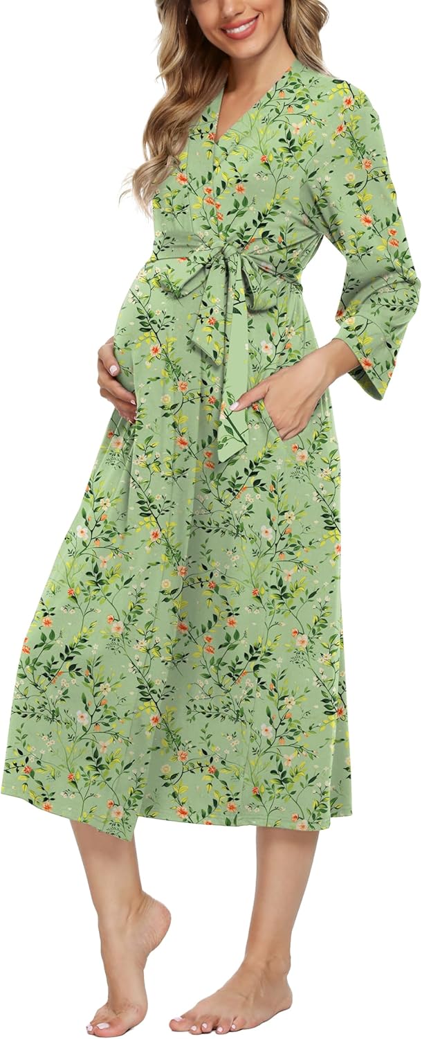 Xpenyo Women's Maternity Sleepwear,Labor/Delivery/Nursing/Hospital Nightgown Kimono Robes Long Pregnancy Loungewear - Image 7