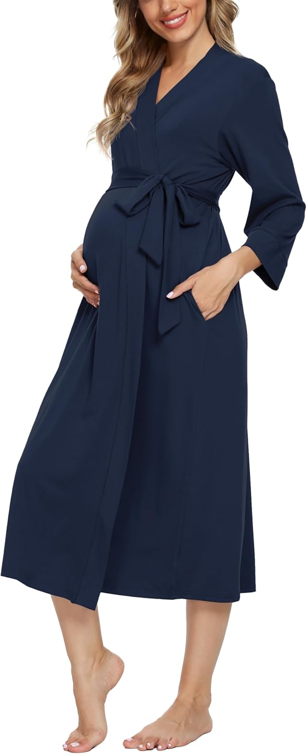 Xpenyo Women's Maternity Sleepwear,Labor/Delivery/Nursing/Hospital Nightgown Kimono Robes Long Pregnancy Loungewear - Image 8