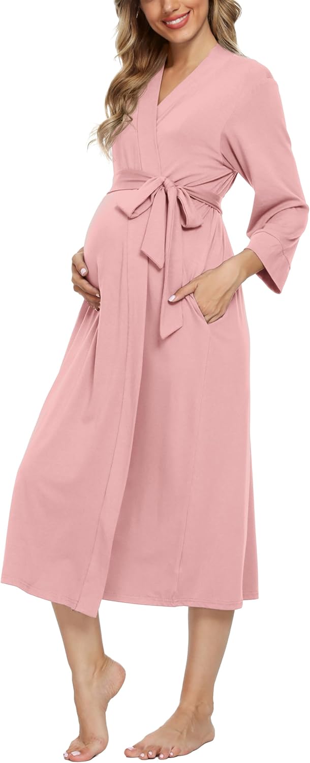 Xpenyo Women's Maternity Sleepwear,Labor/Delivery/Nursing/Hospital Nightgown Kimono Robes Long Pregnancy Loungewear - Image 9