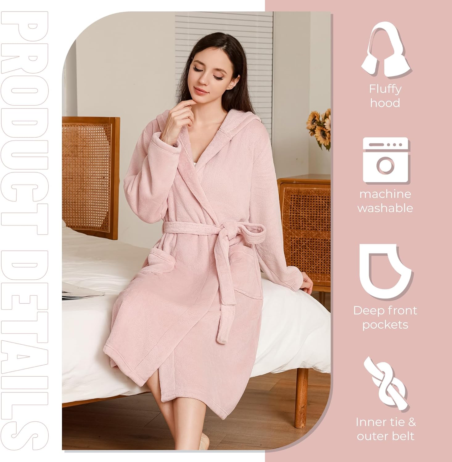 Alternative view of LYCY Womens Hooded Plush Long Robe, Soft Warm Bathrobe for Women Mid-Length Fluffy Spa Robe