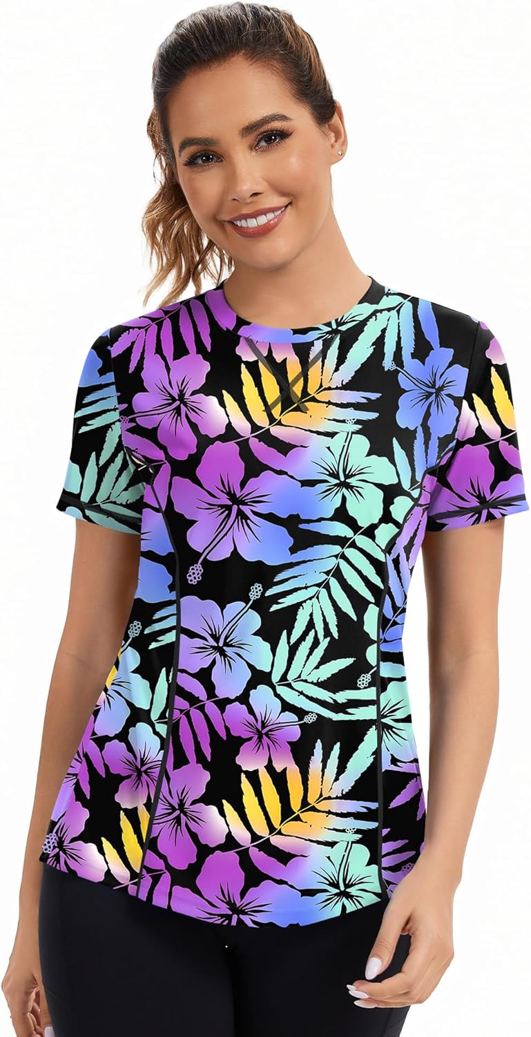 AVOOGUE Women's Short Sleeve Workout Tops Quick Dry Athletic UPF50+ Sun Protection Shirts Gym Hiking Running Yoga Clothes