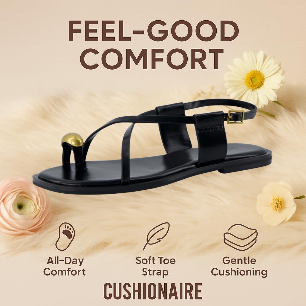 Alternative view of CUSHIONAIRE Corfu Flat Sandals for Women u2013 Strappy Design with Toe Loop and Adjustable Ankle Strap u2013 Lightweight Summer Dress Sandal