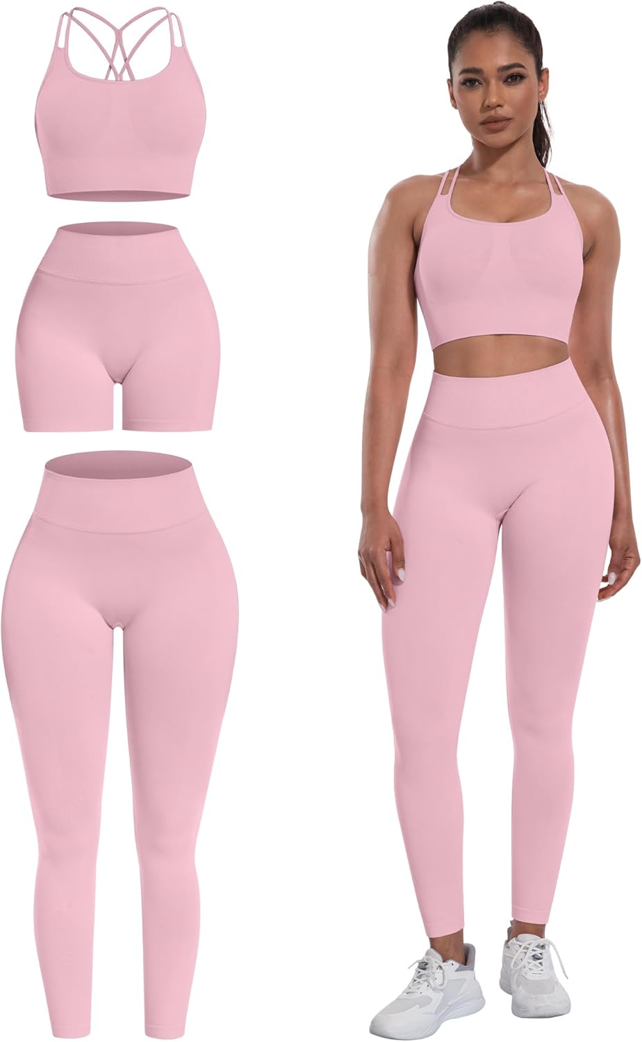 NORMOV Butt lifting Workout Sets for Women u2013 Gym Activewear with Seamless Leggings,Shorts,and Padded Criss-Cross Sports Bras