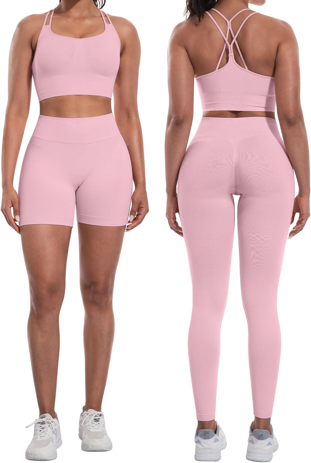 Alternative view of NORMOV Butt lifting Workout Sets for Women u2013 Gym Activewear with Seamless Leggings,Shorts,and Padded Criss-Cross Sports Bras