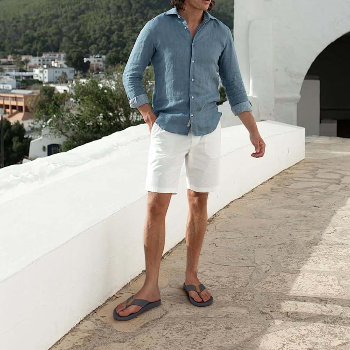 KuaiLu Mens Flip Flops Arch Support Comfortable Summer Beach Thong Sandals Yoga Foam Cushion Slip on Slippers