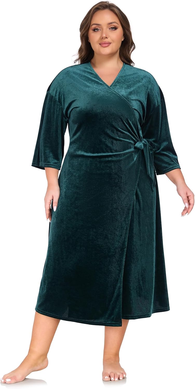 VintageClothing Women Velvet Robe Long Plus Size Wrap Dressing Gown Fuzzy Kimono Bathrobe Sexy Nightgown Sleepwear Loungewear